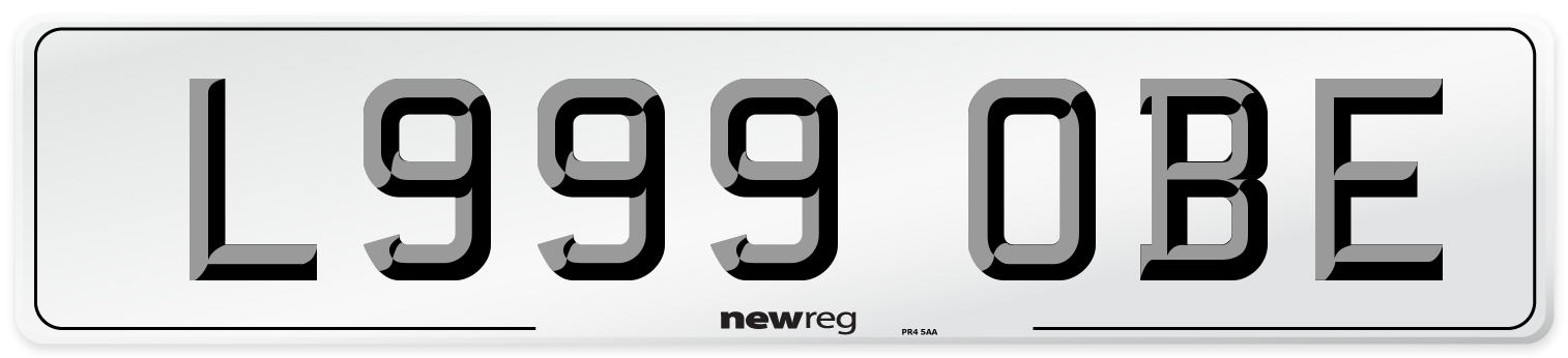 L999 OBE Number Plate from New Reg